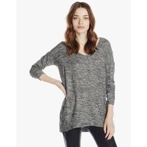 SPLENDID Women's Space Dye Jersey V-Neck Tunic In Black-Size Small